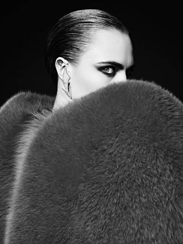 The close collaboration between Hedi Slimane and Cara Delevingne continues with the British supermodel starring in a stunning set of black-and-white campaign visuals