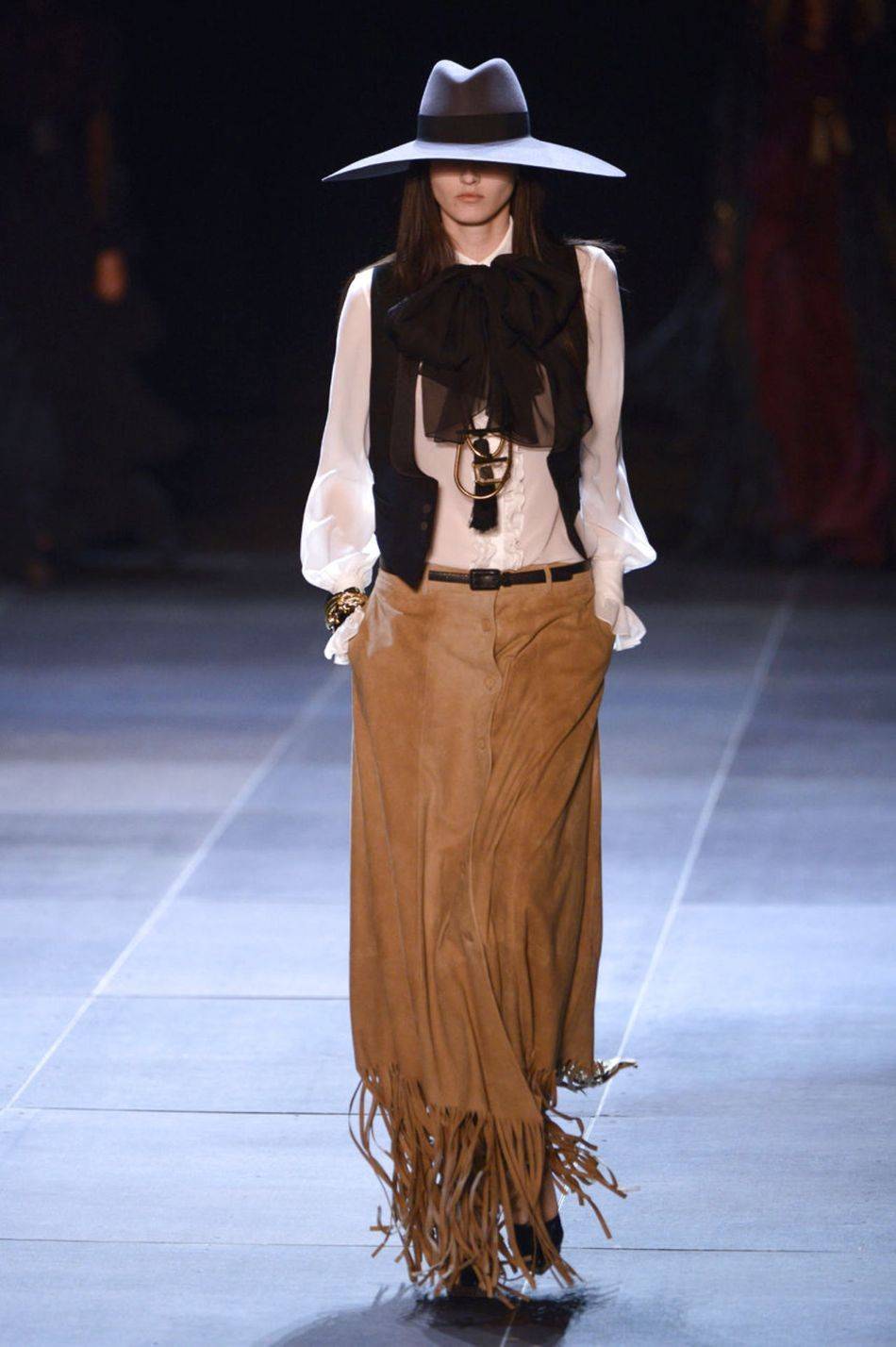 Hedi Slimane looked to the '70s for inspiration for his highly anticipated debut Saint Laurent collection