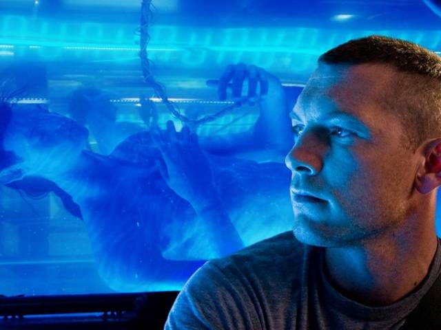 The story’s protagonist, Jake Sully, looking at his Avatar body