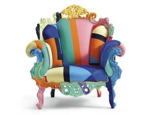 Capellini has reupholstered the Proust Geometrica, in a new cotton fabric by Alessandro Mendini