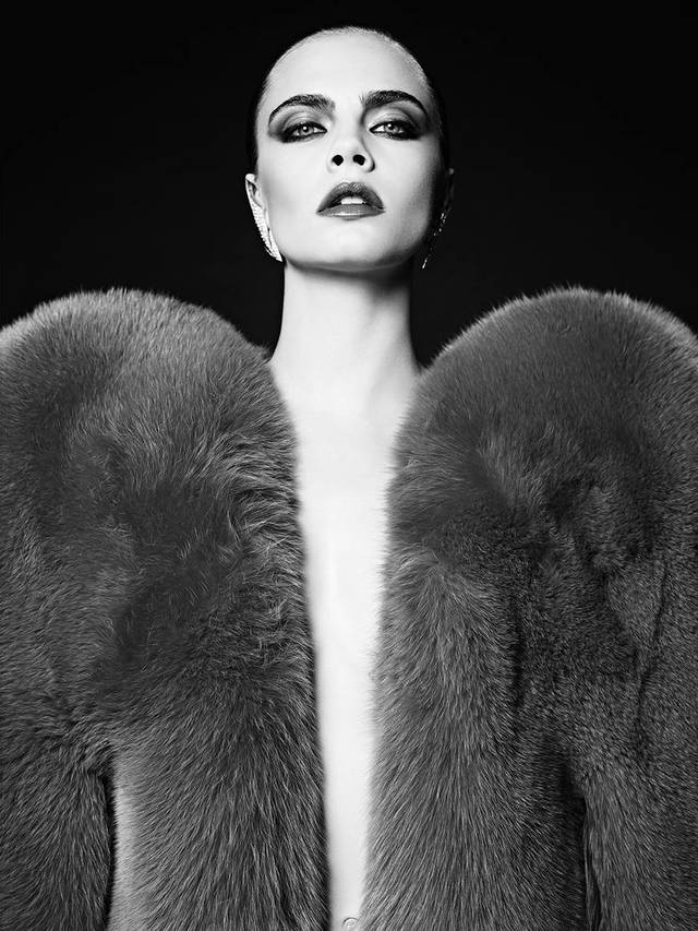 The close collaboration between Hedi Slimane and Cara Delevingne continues with the British supermodel starring in a stunning set of black-and-white campaign visuals